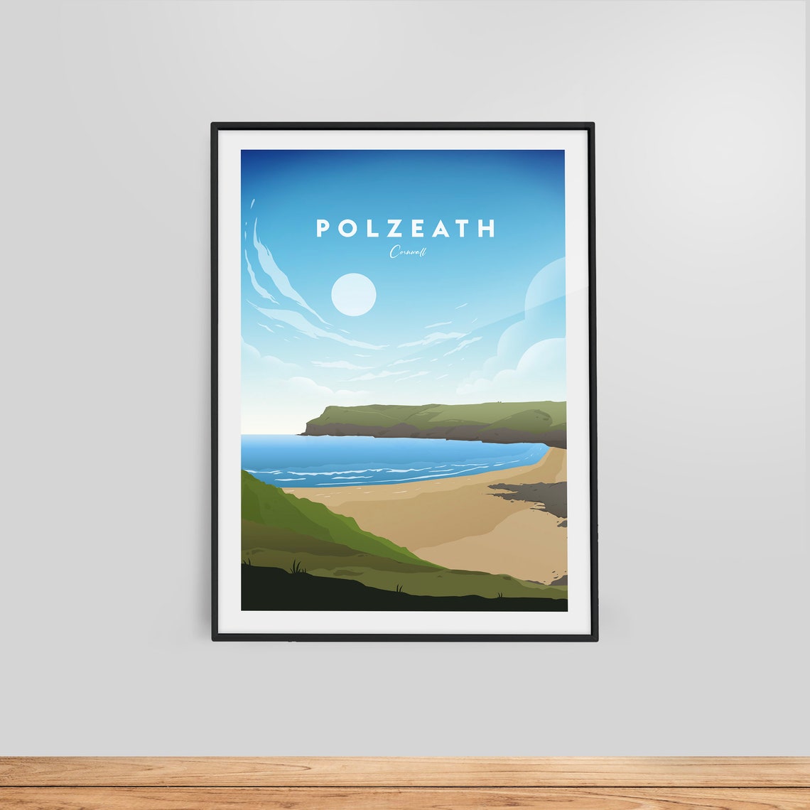Polzeath Cornwall Beach Cove Coastline Sunny Daytime Travel Poster