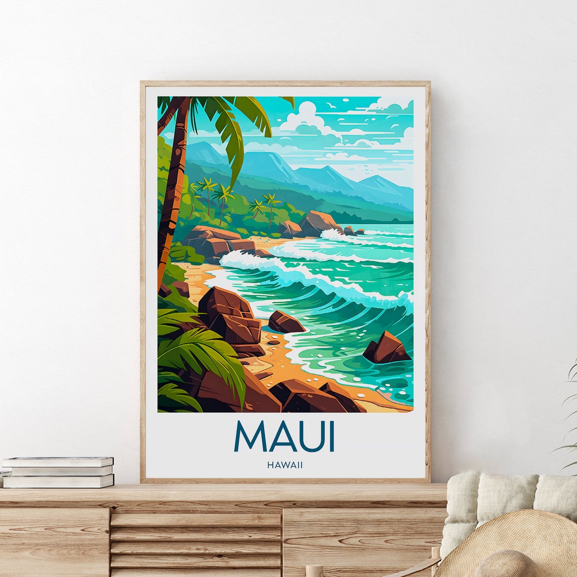 Maui Hawaii Tropical Beach Palm Trees And Turquoise Surf Poster - Image 2