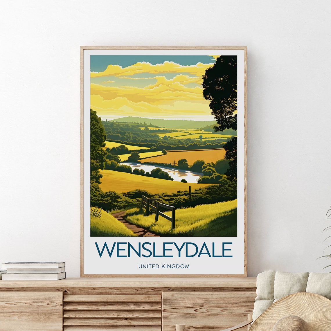 Wensleydale England Golden Dales Valley River Landscape Travel Poster