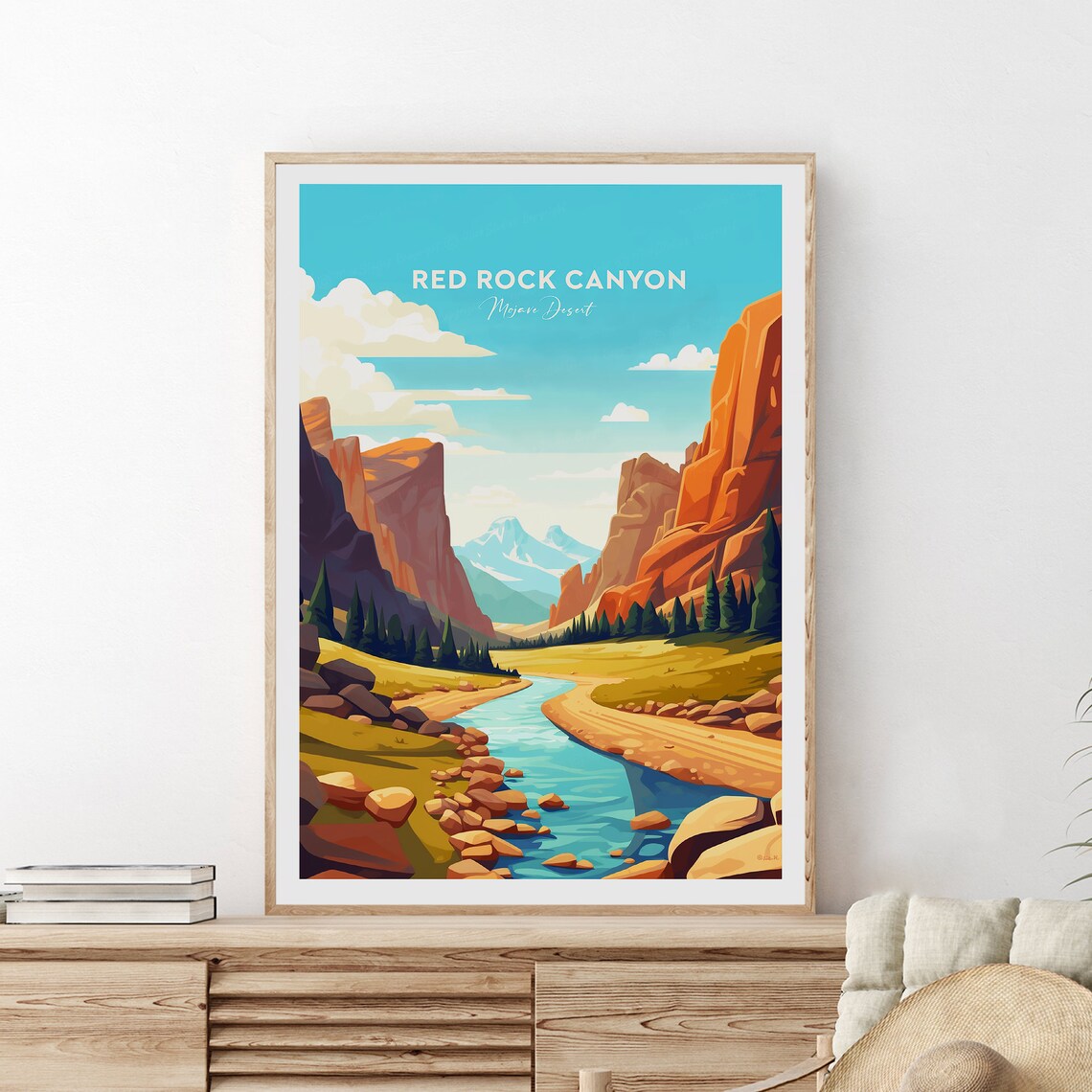 Red Rock Canyon Mojave Desert River Valley Sunset Travel Poster