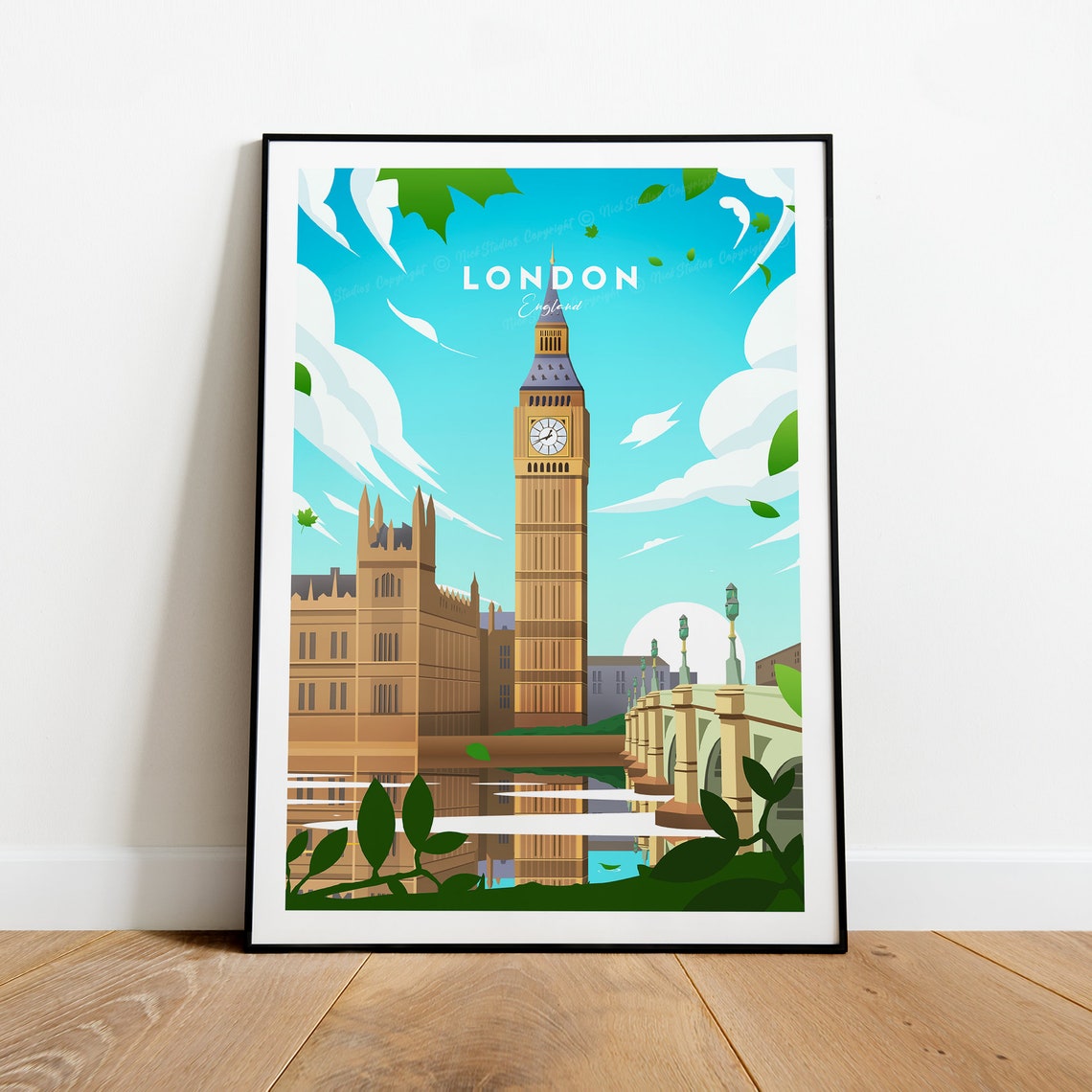 London Big Ben Clock Tower Thames River England Travel Poster - Image 2