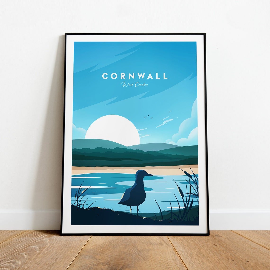 Cornwall West Country Seagull Estuary Sunset Beach Travel Poster - Image 2