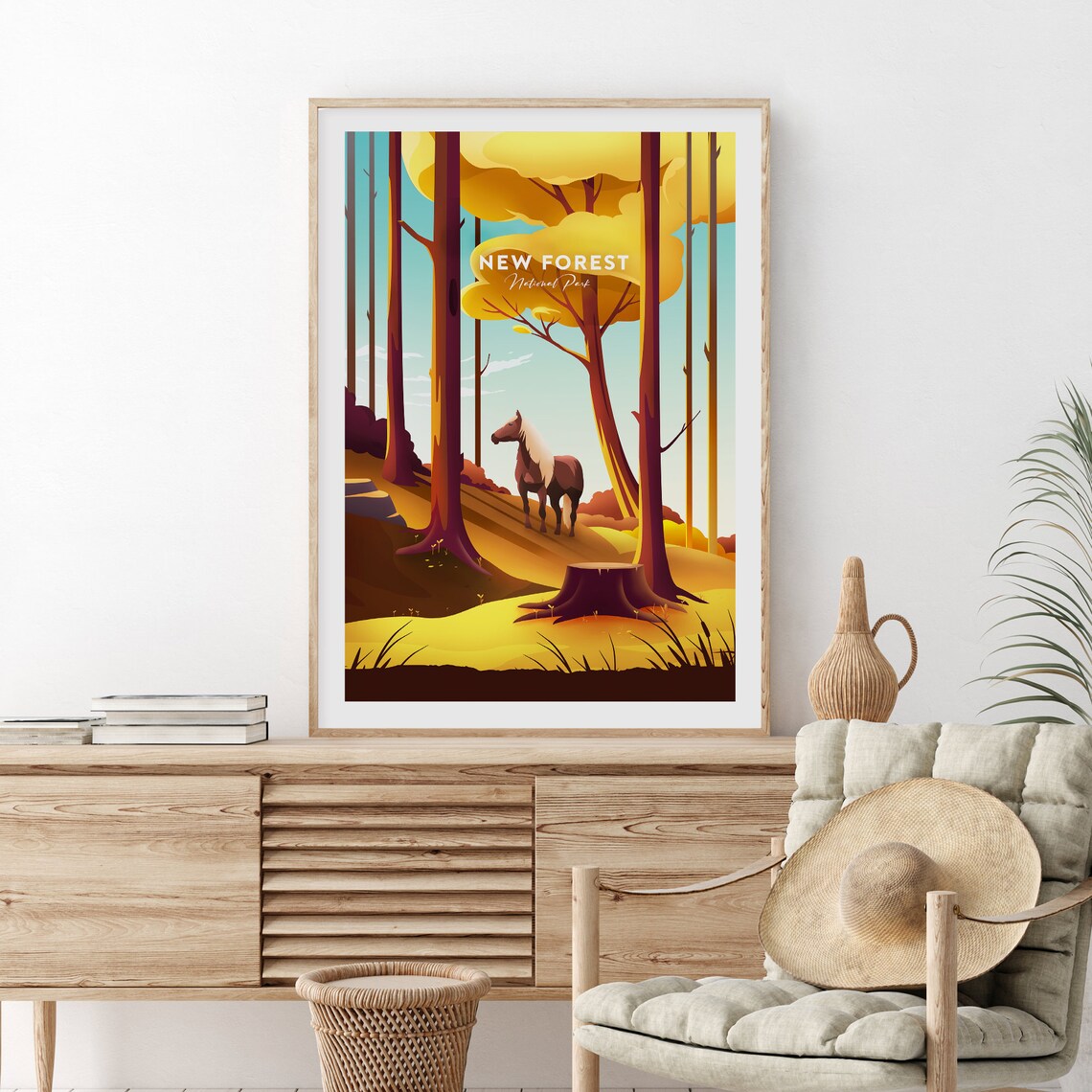 New Forest National Park Autumn Woodland Wild Pony Scene Poster