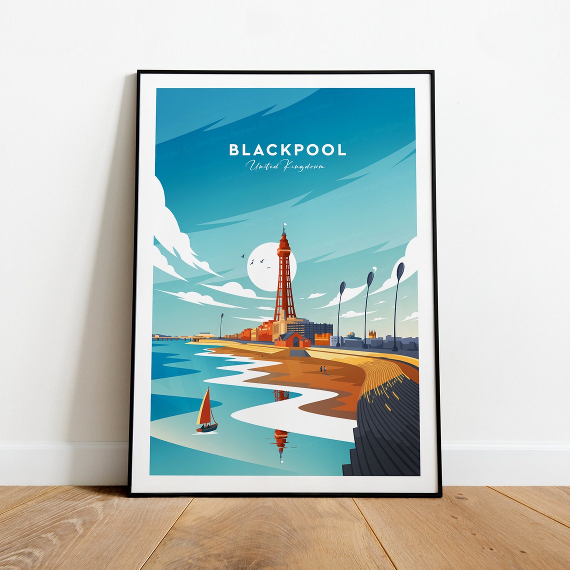 Blackpool Tower and Seaside Beach Classic Retro Travel Poster - Image 2