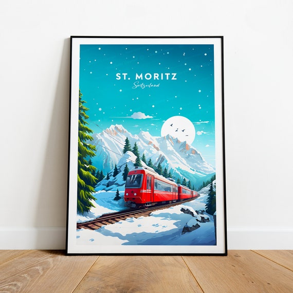 St Moritz Traditional Ski Print Switzerland St Moritz Poster Wedding Gift Birthday