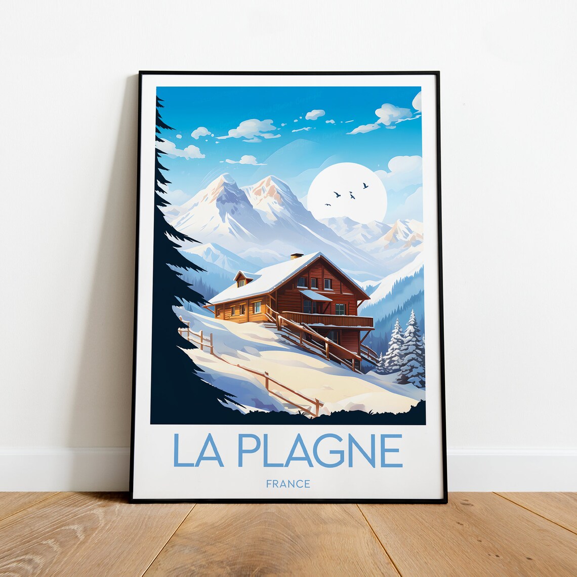 La Plagne France Snowy Alpine Chalet Winter Ski Travel Poster - Image 2