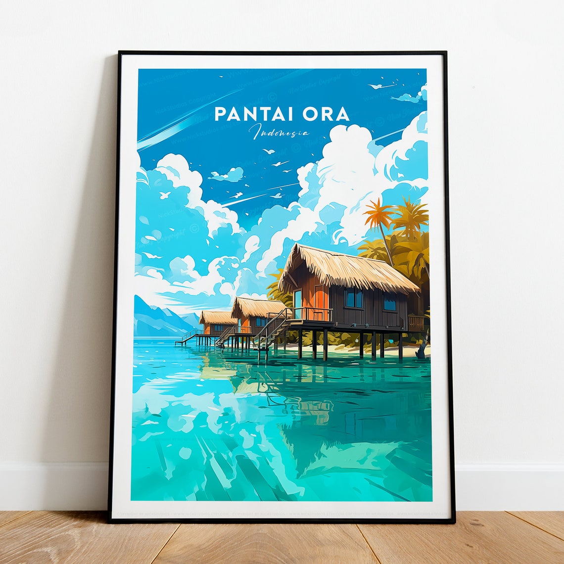 Pantai Ora Indonesia Overwater Bungalows Turquoise Sea Poster