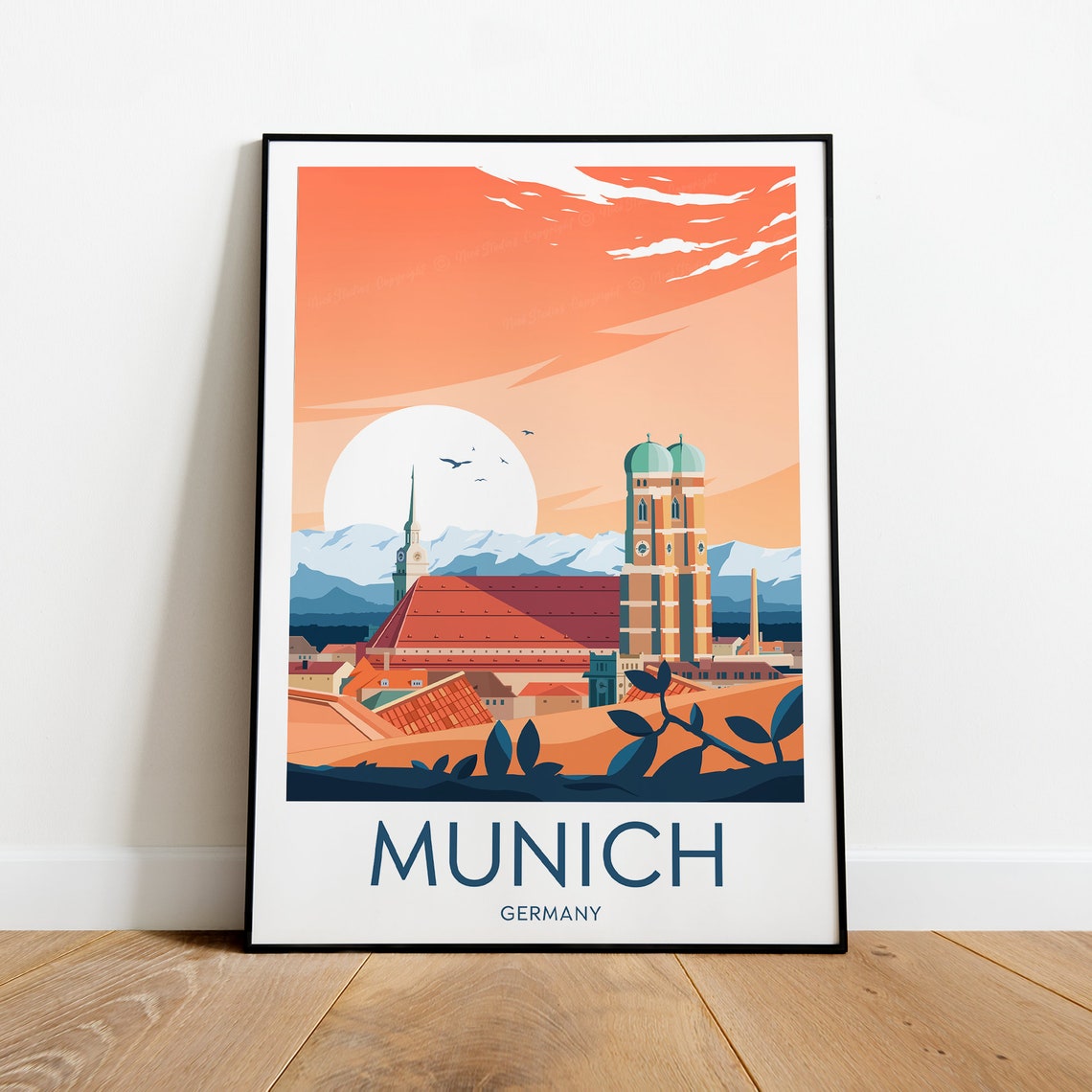 Munich Frauenkirche Twin Domes over Rooftops at Sunset Poster - Image 2
