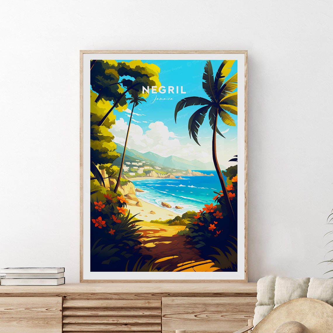 Negril Jamaica Tropical Beach Trail Through Palms Travel Poster - Image 2