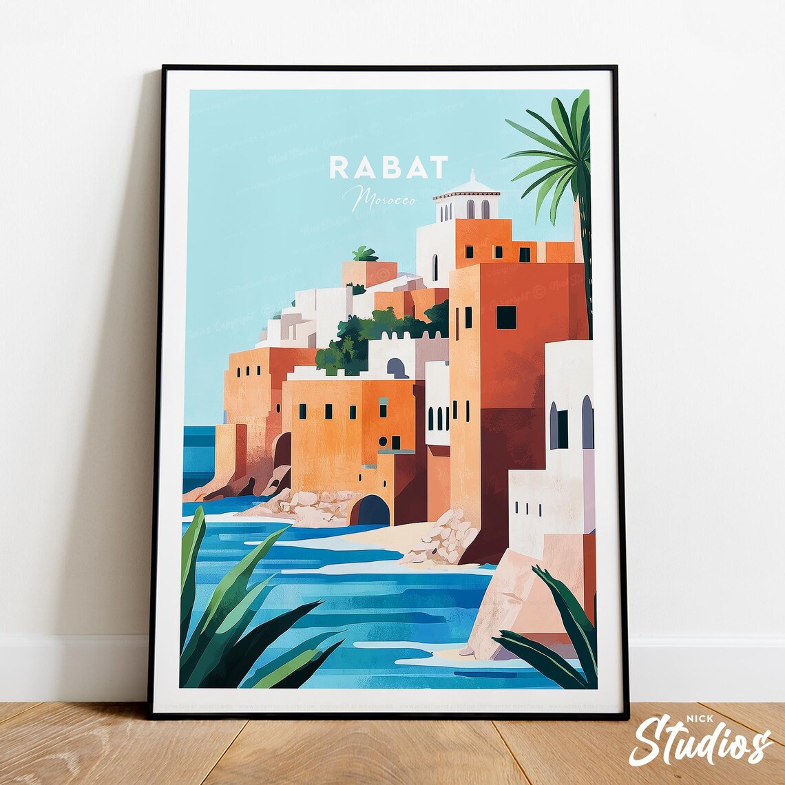 Rabat Morocco Seaside Fortress City Vintage Travel Art Poster