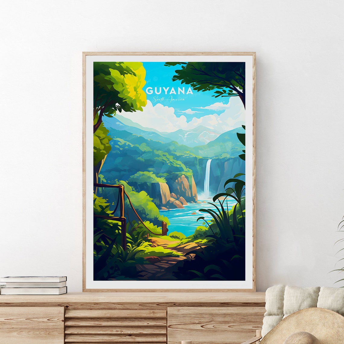 Guyana South America Jungle Waterfall Green Scenic Travel Poster - Image 2
