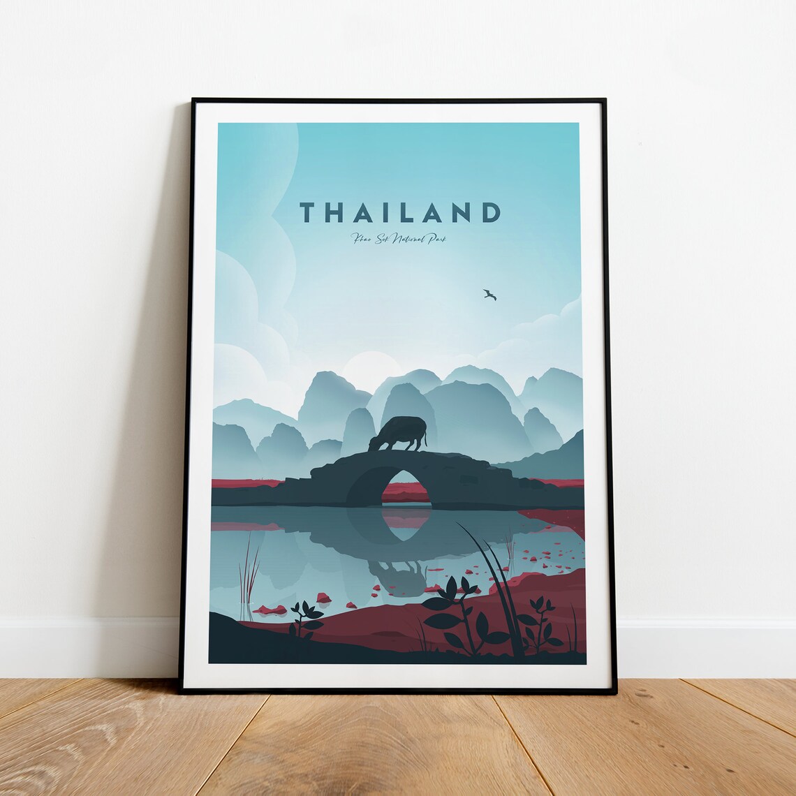 Thailand Khao Sok National Park Elephant Lake Minimalist Travel Poster - Image 2