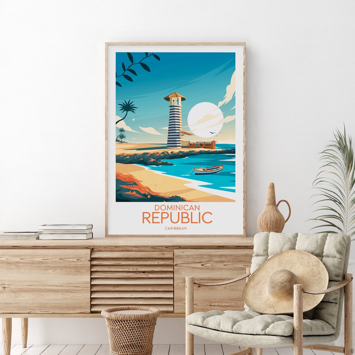 Dominican Republic Caribbean Lighthouse Beach Island Travel Poster - Image 2
