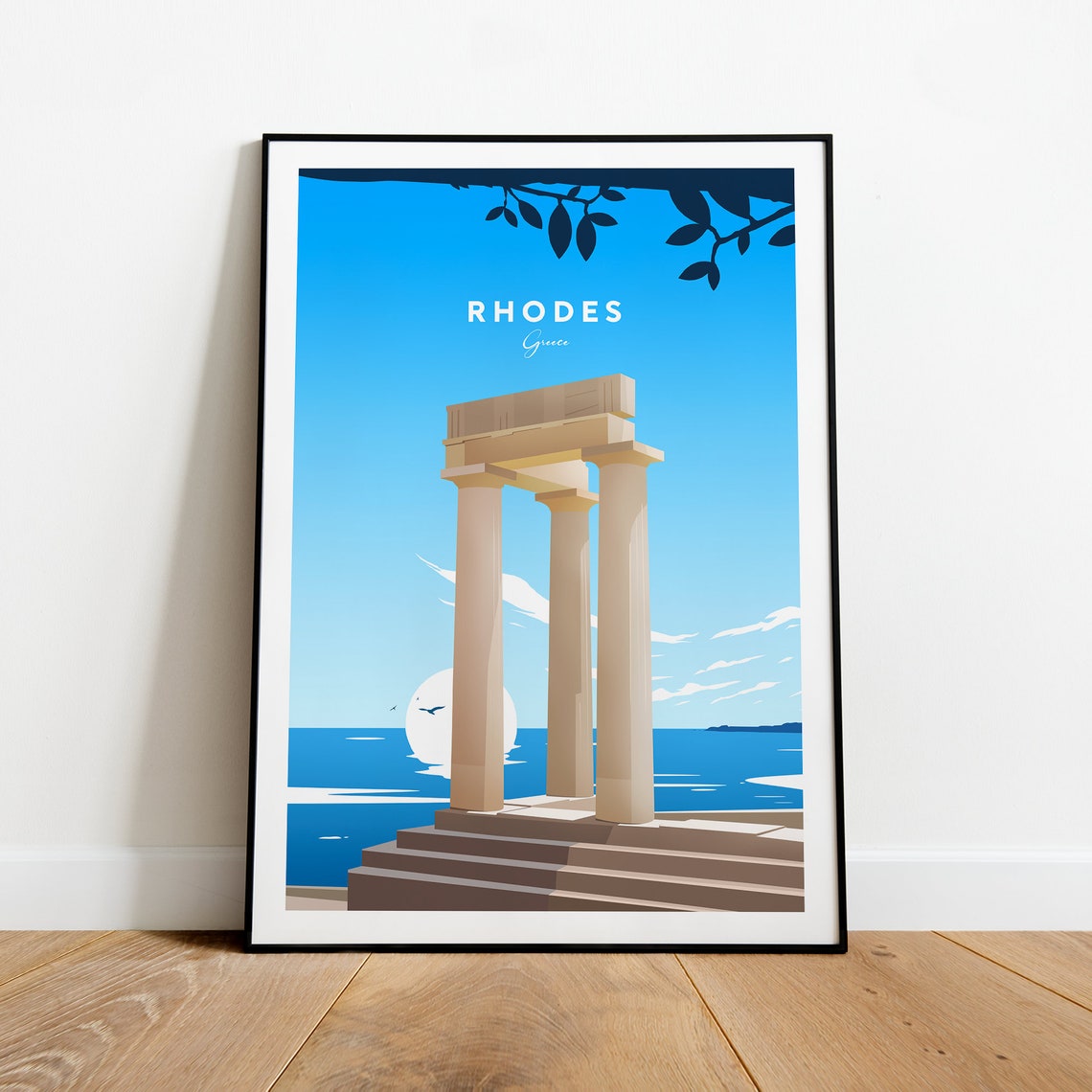 Rhodes Greece Ancient Temple Sea Sunset Column Ruins Travel Poster - Image 2