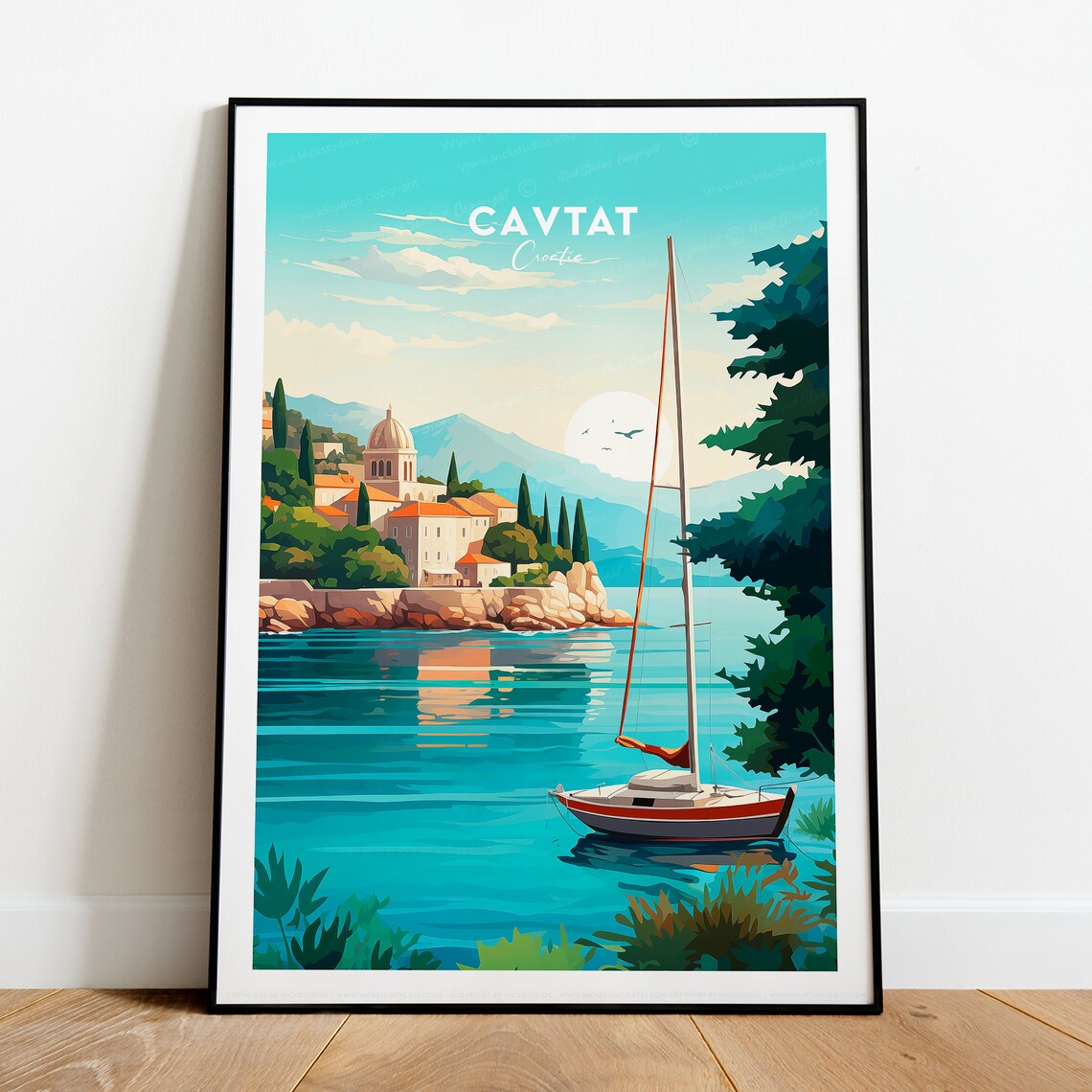 Cavtat Croatia Adriatic Coast Sailboat Harbor Vintage Wall Art - Image 2