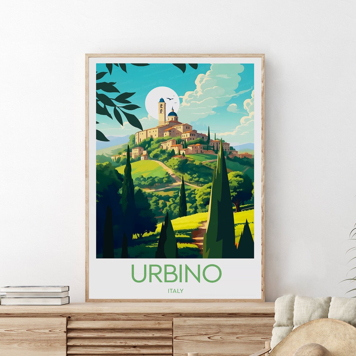 Urbino Italy Hilltop Town Cathedral Cypress Hills Travel Poster - Image 2