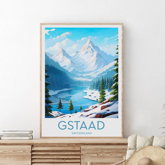 Gstaad Ski Print Switzerland Gstaad Poster Gstaad Print Wedding Gift Birthday