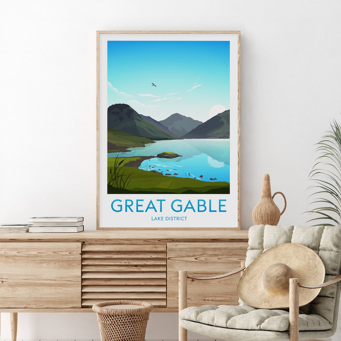 Great Gable Lake District Mountain Lake Peaks View Travel Poster
