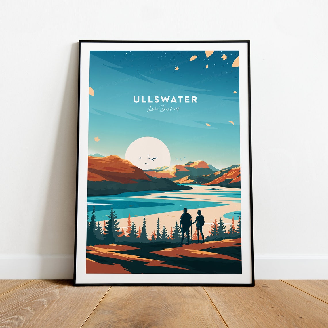Ullswater Lake District Sunset Hikers Lakeshore Travel Poster - Image 2