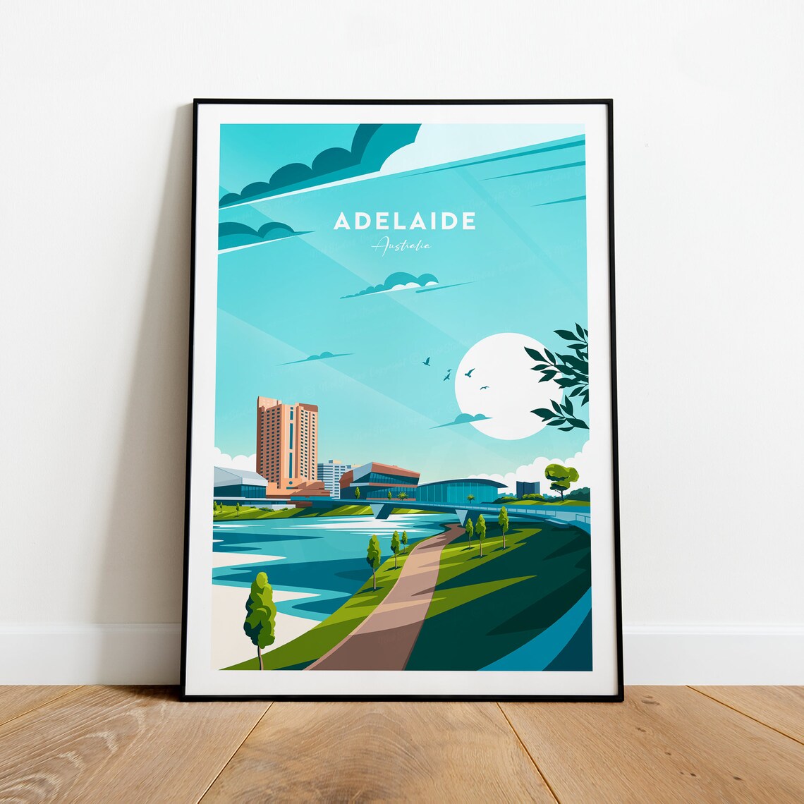 Adelaide Australia River Torrens City Skyline Parkland Travel Poster - Image 2