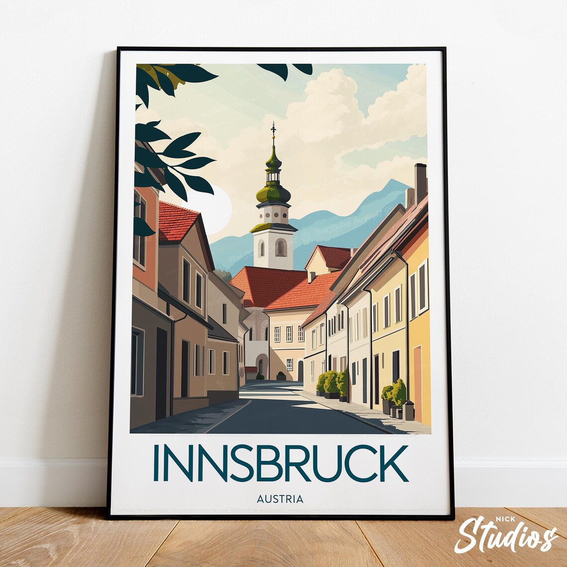 Innsbruck Austria Old Town Church Tower Street Travel Poster