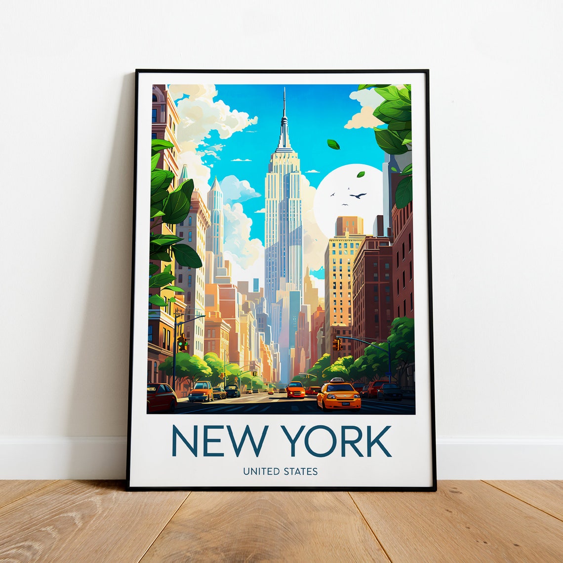 New York Empire State Building Summer Street Scene Travel Poster