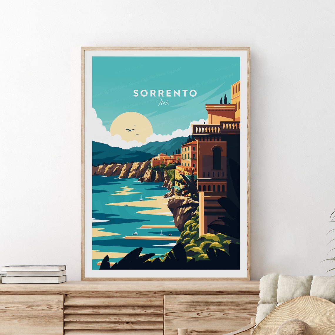 Sorrento Italy Cliffside Town Turquoise Bay Sunset View Poster