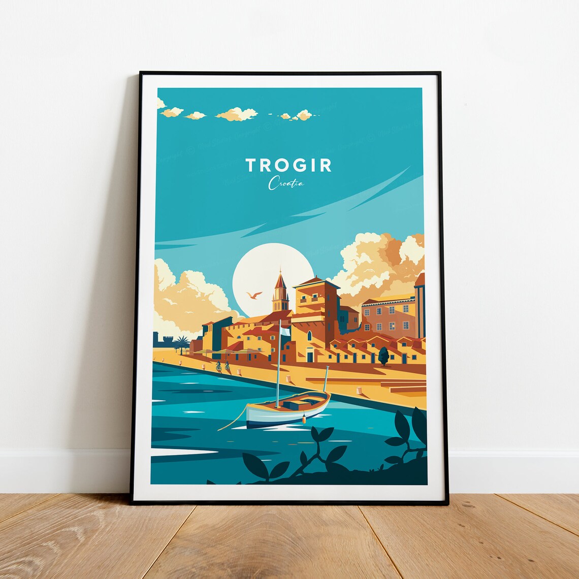 Trogir Croatia Old Town Harbor Sailboat Sunset Travel Poster