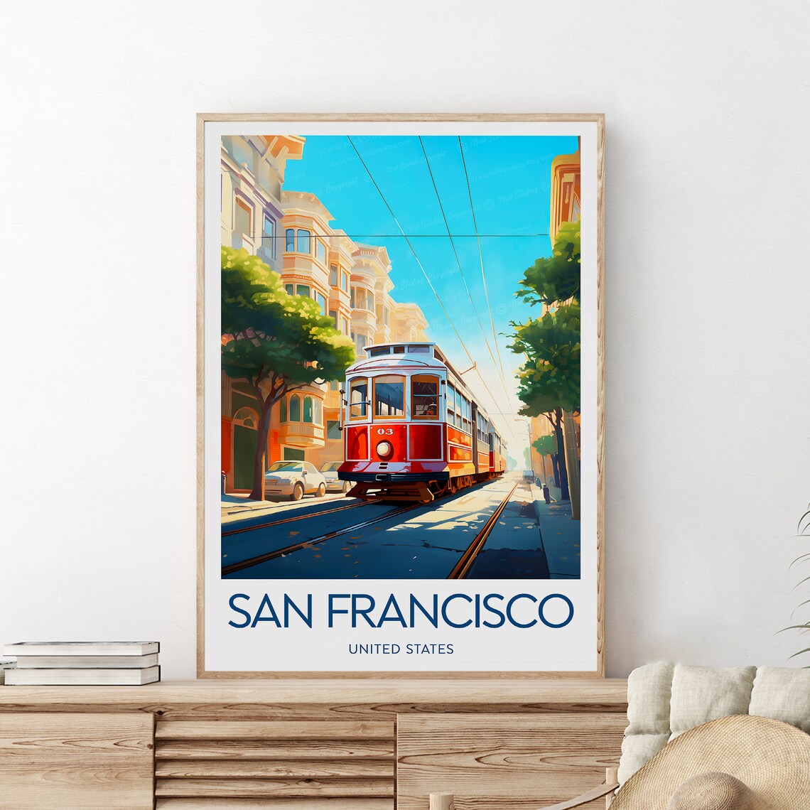 San Francisco Cable Car Victorian Street Scene City Travel Poster - Image 2