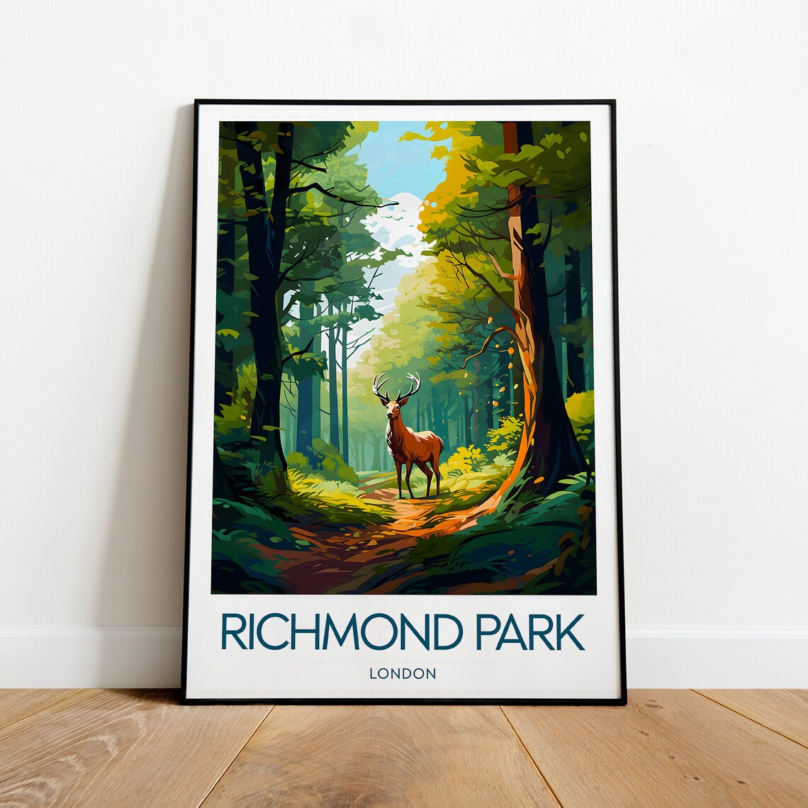 Richmond Park London Stag Forest Clearing Wildlife Travel Poster