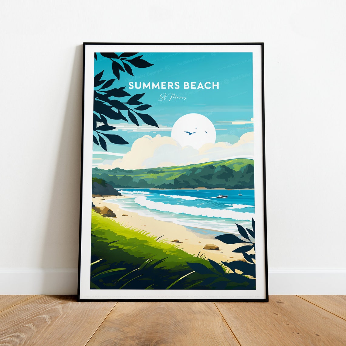 Summers Beach St Mawes Cornwall Sunny Sandy Bay Travel Poster - Image 2