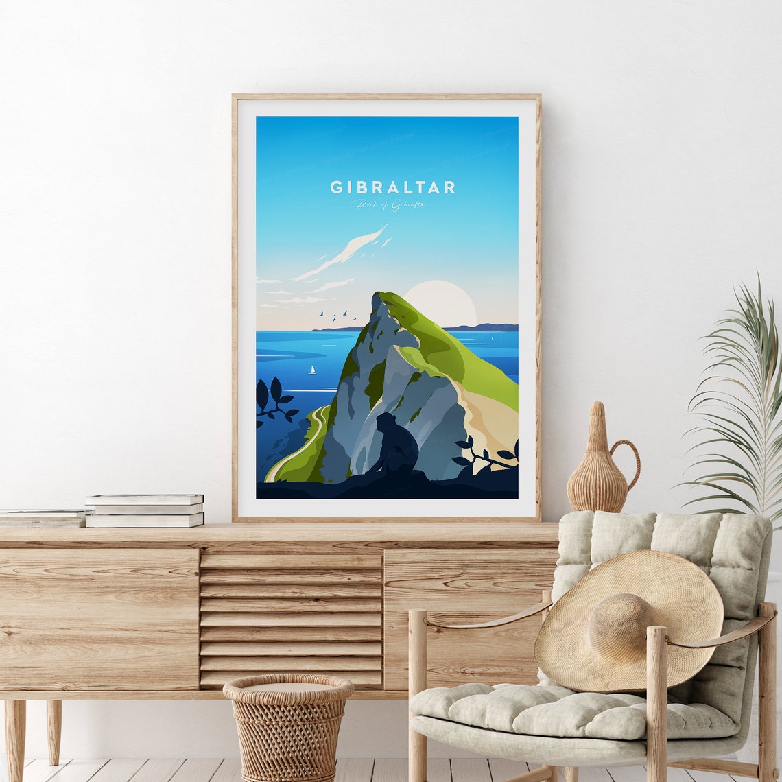 Gibraltar Rock Of Gibraltar Barbary Monkey Sunset Seascape Poster