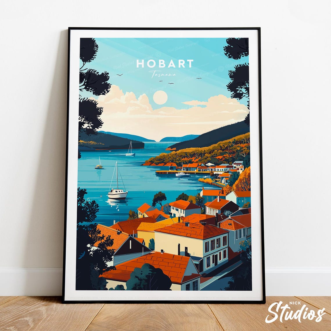 Hobart Traditional Travel Print Tasmania Hobart Poster Hobart Artwork Hobart Travel Print Hobart Illustration Tasmania Framed Prints
