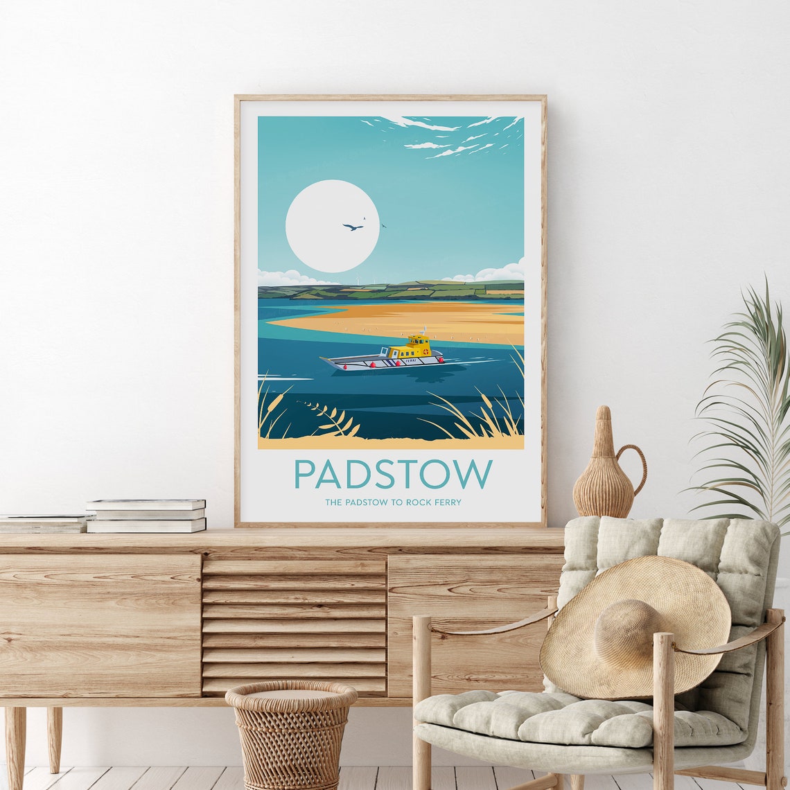 Padstow Cornwall Ferry to Rock Estuary Sandy Beach Travel Poster