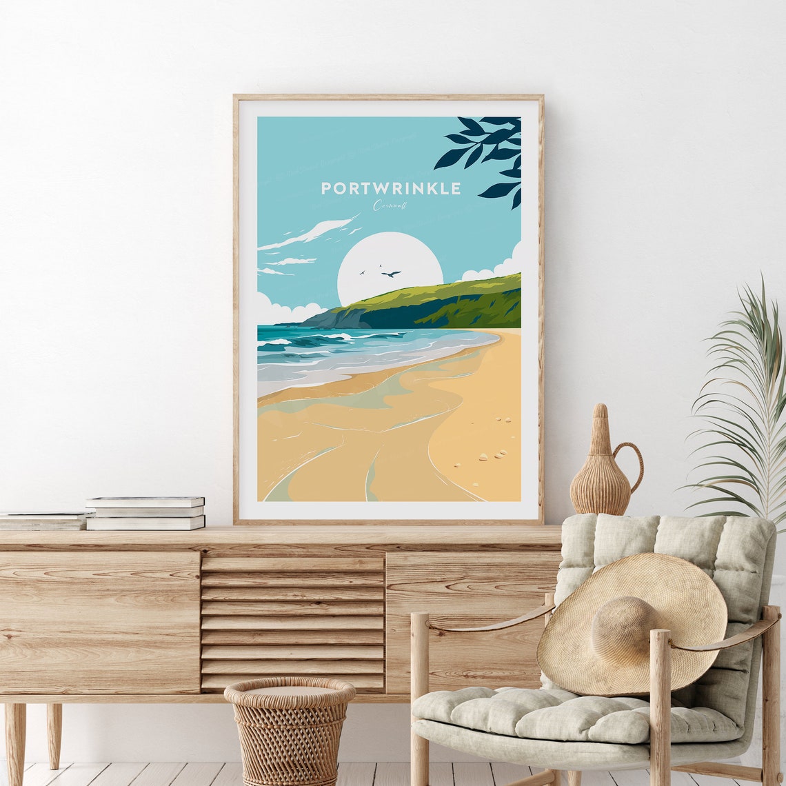 Portwrinkle Cornwall Golden Beach and Cliffs at Sunset Poster - Image 2