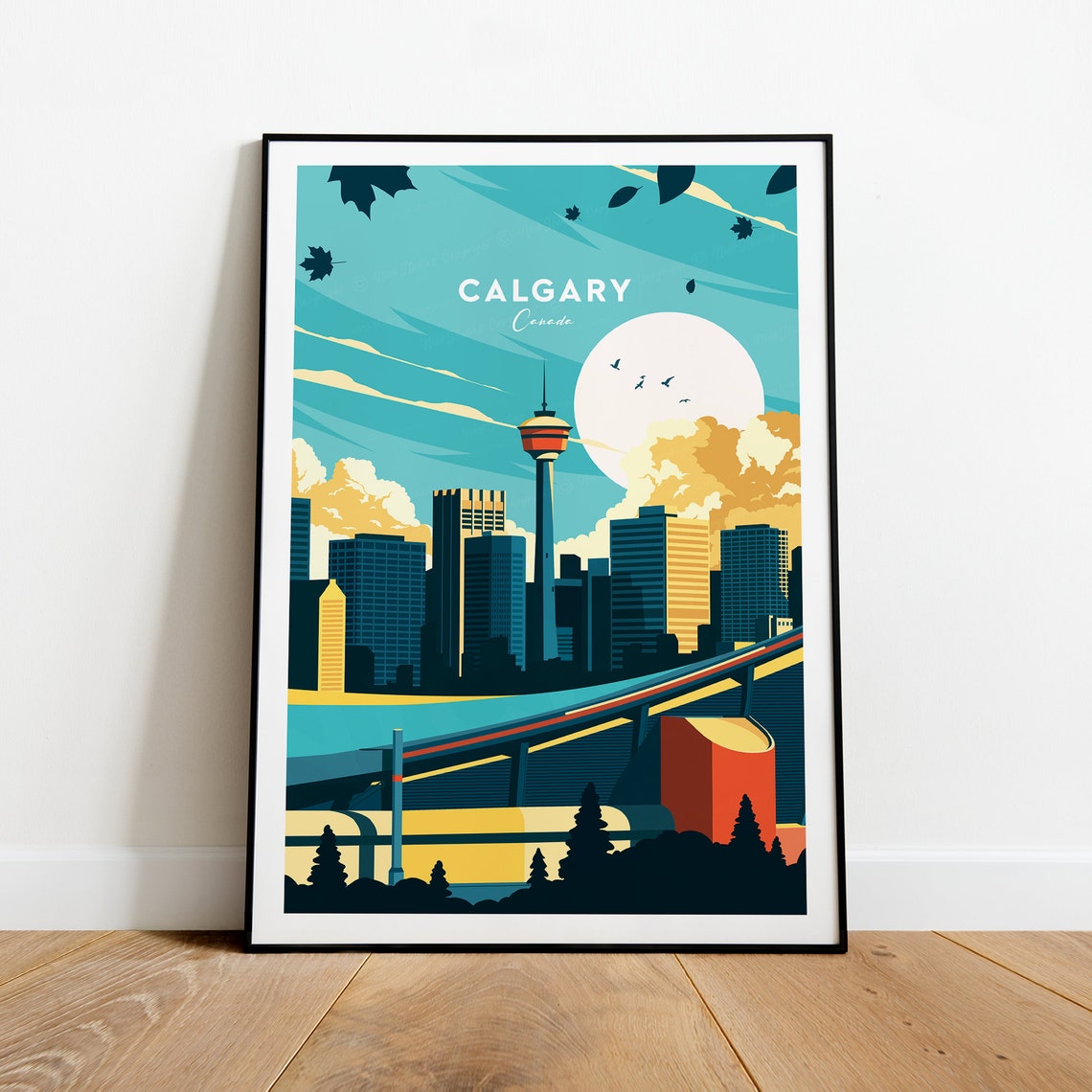 Calgary Canada Calgary Tower Downtown Skyline Modern Travel Poster