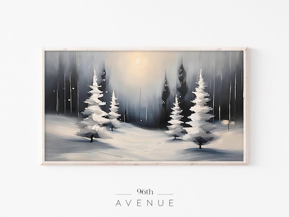 Ethereal Snowy White Pines Misty Winter Forest Modern Art Poster