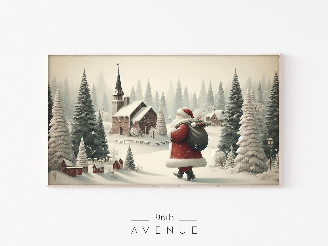 Christmas Santa Frame TV Art, Winter Scene