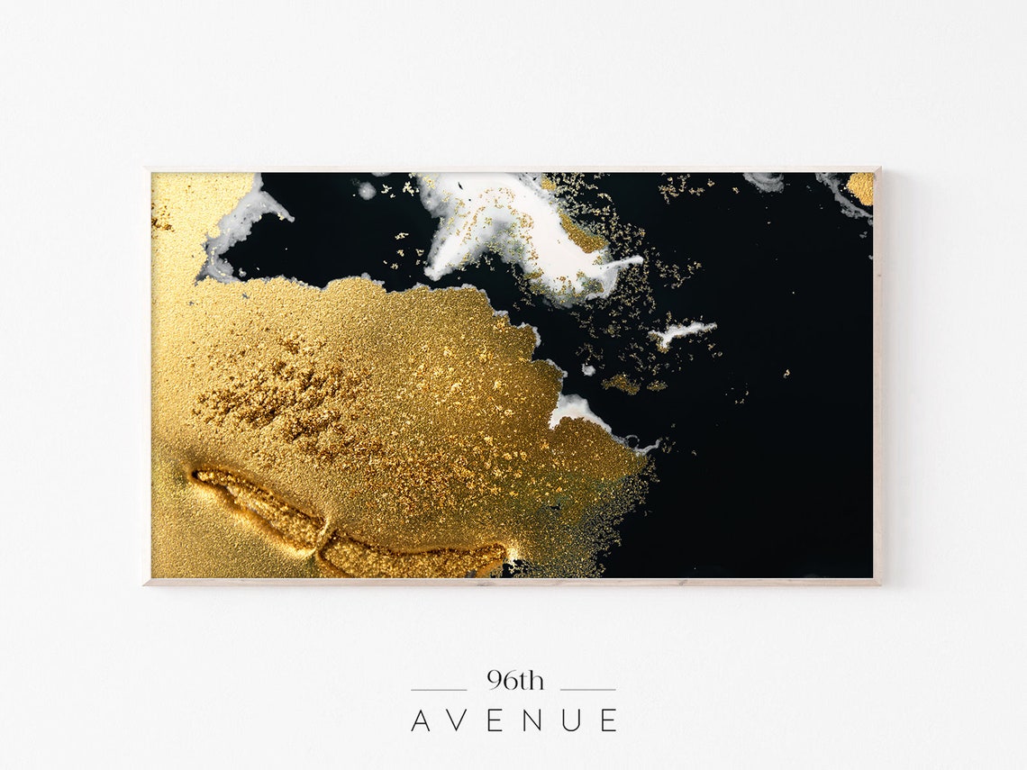 Black and Gold Alcohol Ink Marble Style Abstract Artwork Poster