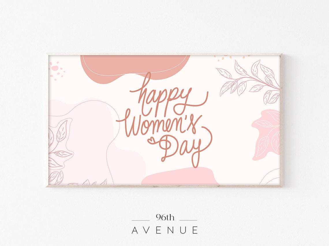 Happy Women's Day Script Pink Boho Floral Elegant Modern Art Poster