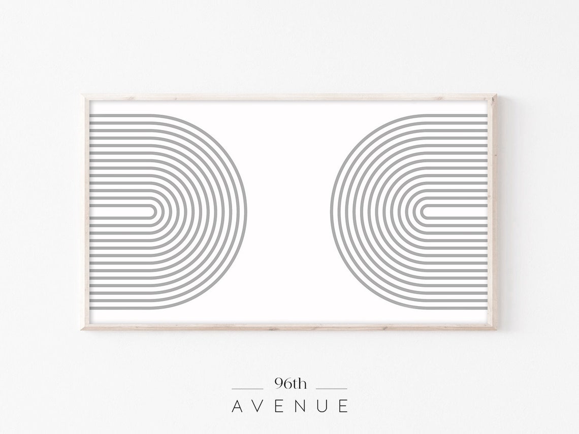 Grey Curved Arch Lines Mid Century Modern Minimal Art Poster