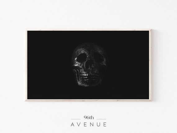 Dark Carved Skull Emerging From Black Background Gothic Art Poster