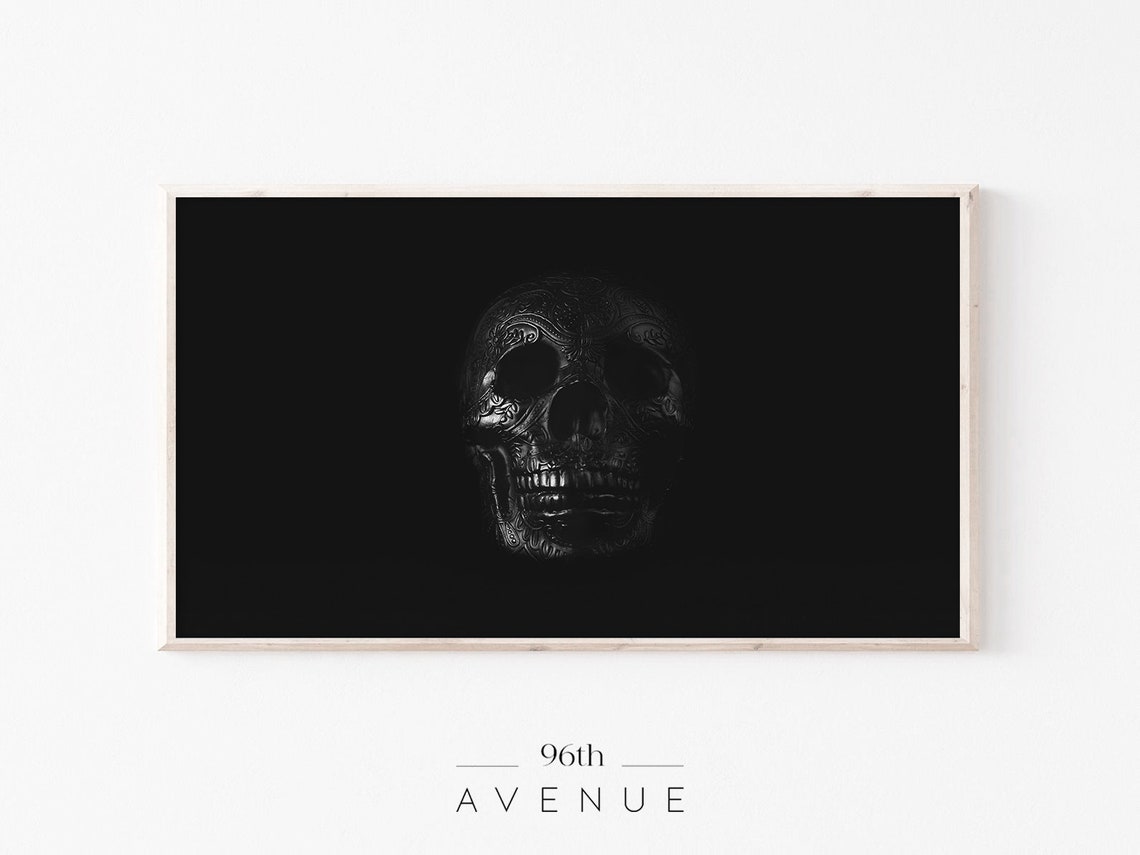 Dark Carved Skull Emerging From Black Background Gothic Art Poster