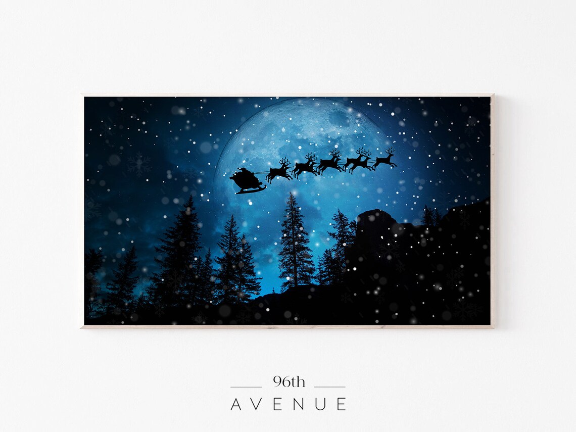 Santa Claus and Reindeers Christmas Art Print