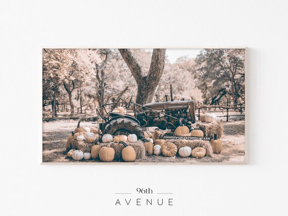 Vintage Tractor Pumpkin Farm Fall Harvest Rustic Scene Poster