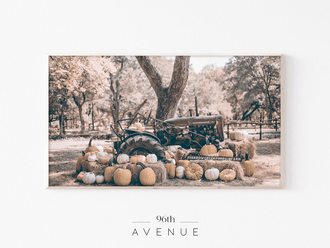Vintage Tractor Pumpkin Farm Fall Harvest Rustic Scene Poster