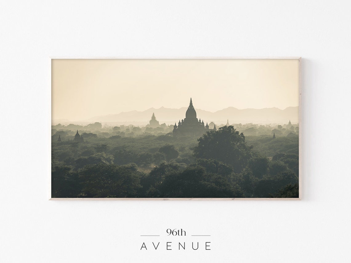Bagan Myanmar Ancient Temples at Sunrise Misty Jungle Poster