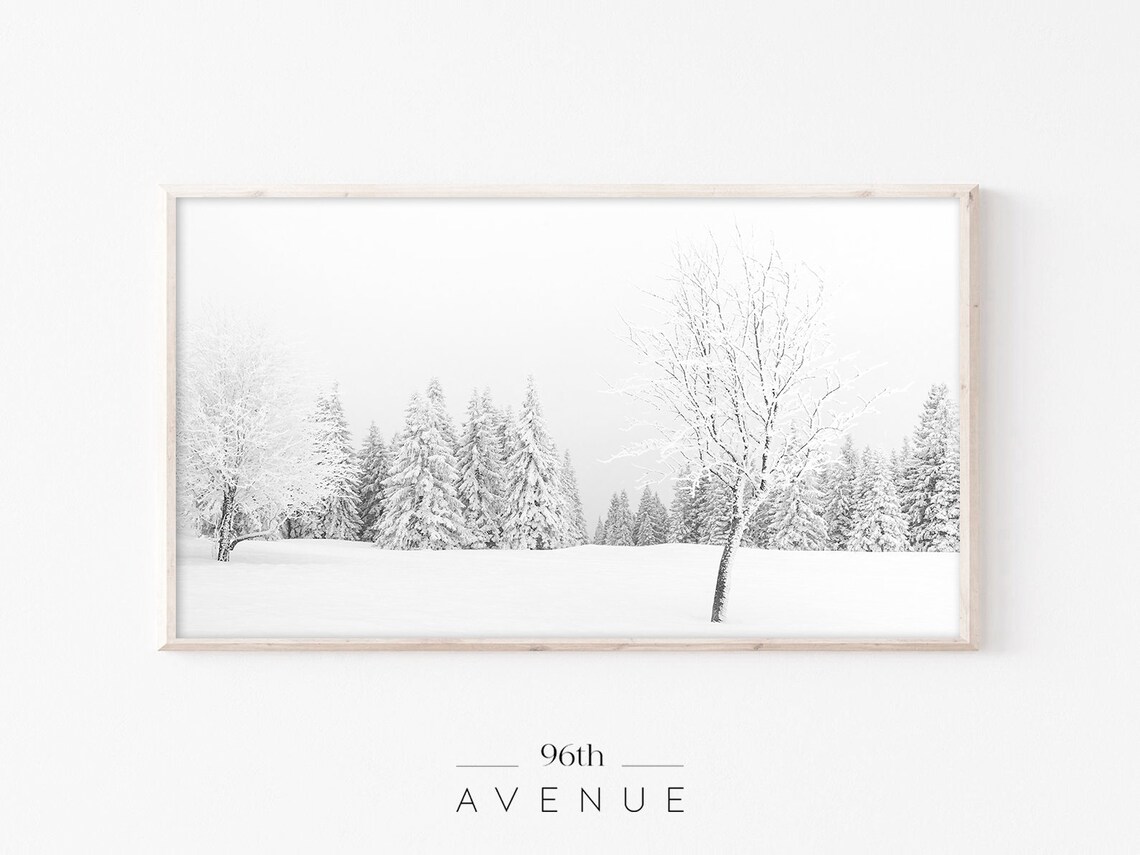 Snowy Winter Woodland Trees Bright Minimalist Christmas Poster