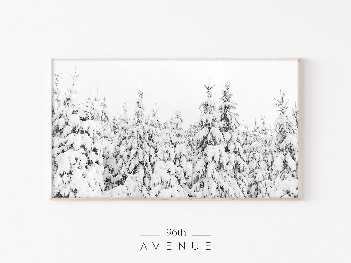 Snowy Winter Trees Art Print, Holiday Seasonal Decor