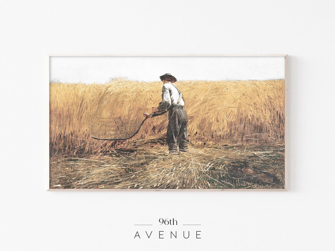 Winslow Homer Style Farmer Scything Golden Wheat Field Poster